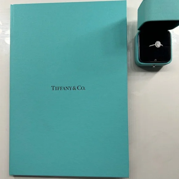 Tiffany & Co. Soleste Oval Halo Engagement Ring with Platinum Diamond Band - Picture 4 of 4